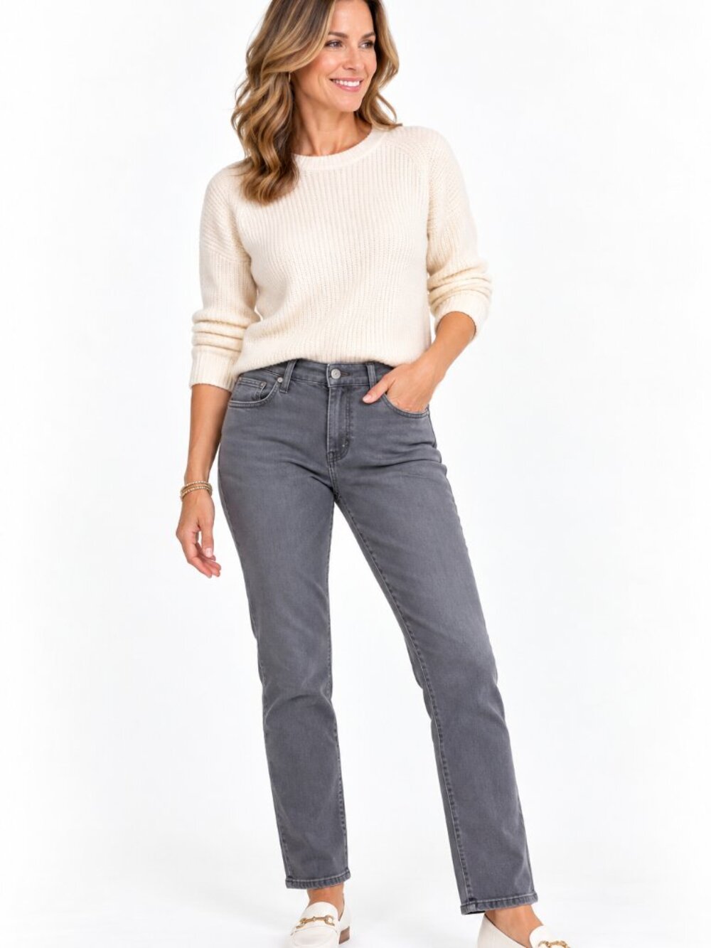 Wit & Wisdom Womens 10 Gray Slim Straight Jeans Mid Rise Stretch Denim